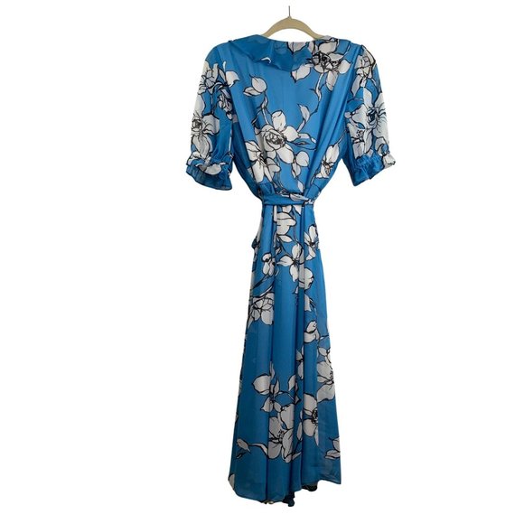 Calvin Klein Womens Floral Printed Chiffon Faux Wrap Dress Blue Size M NWT - Picture 6 of 13